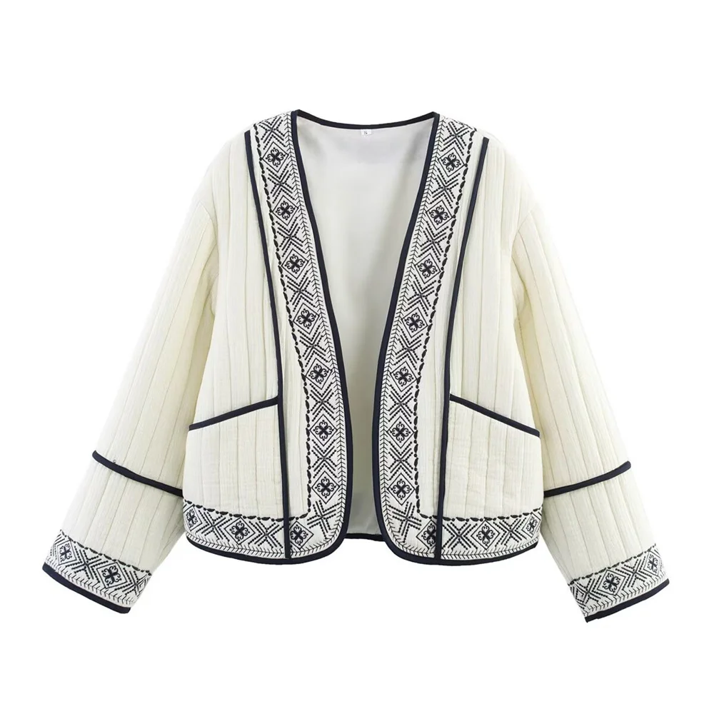 Zach Ailsa women's simple embroidery contrasting color open collar long sleeved jacket new V-neck long sleeved casual top
Zach Ailsa women's simple embroidery contrasting color open collar long sleeved jacket new V-neck long sleeved casual top