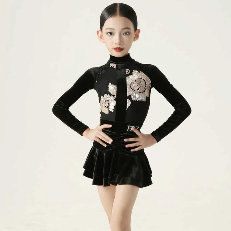Velvet Black Latin Dance Suit High Collar Latin Dress Girls Cha Cha Stage Wear Long Sleeve Rumba Samba Costume Practice Wear 905
Velvet Black Latin Dance Suit High Collar Latin Dress Girls Cha Cha Stage Wear Long Sleeve Rumba Samba Costume Practice Wear 905