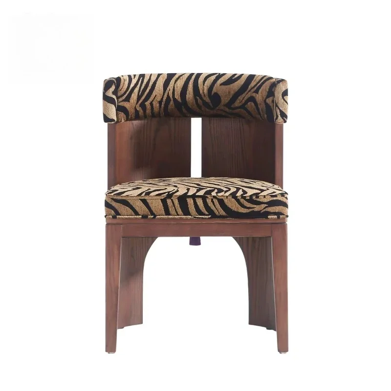 Solid wood frame dining chair retro style tiger pattern fabric cushion hotel apartment family office bathroom
Solid wood frame dining chair retro style tiger pattern fabric cushion hotel apartment family office bathroom