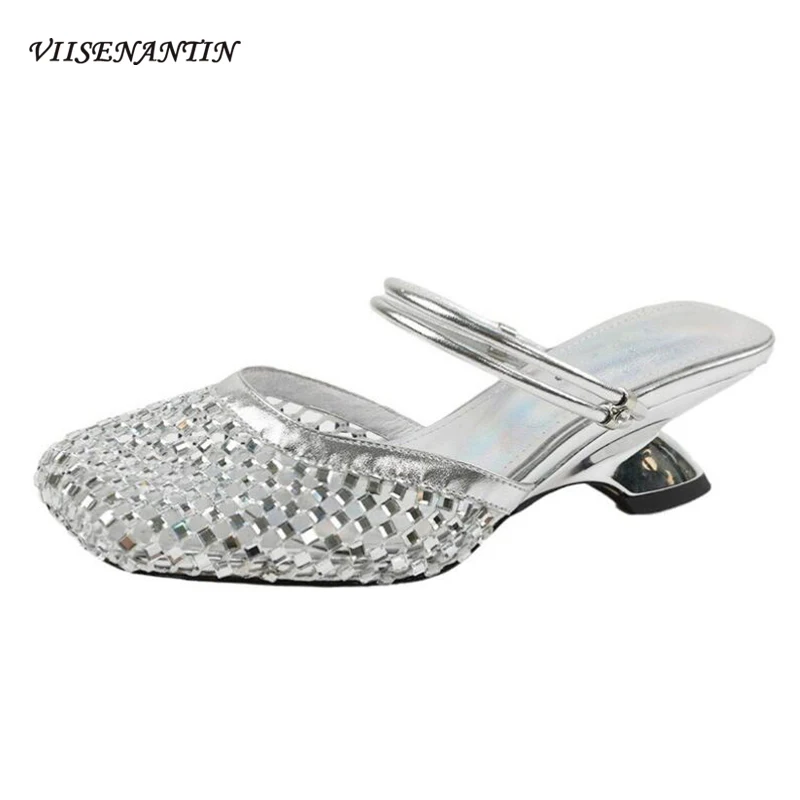 2024 New Style Mesh Hollow Out Women's Half Slippers Crystal Decor Square Toe Strange Heels Summer Sandals Top Quality Handmade
2024 New Style Mesh Hollow Out Women's Half Slippers Crystal Decor Square Toe Strange Heels Summer Sandals Top Quality Handmade
