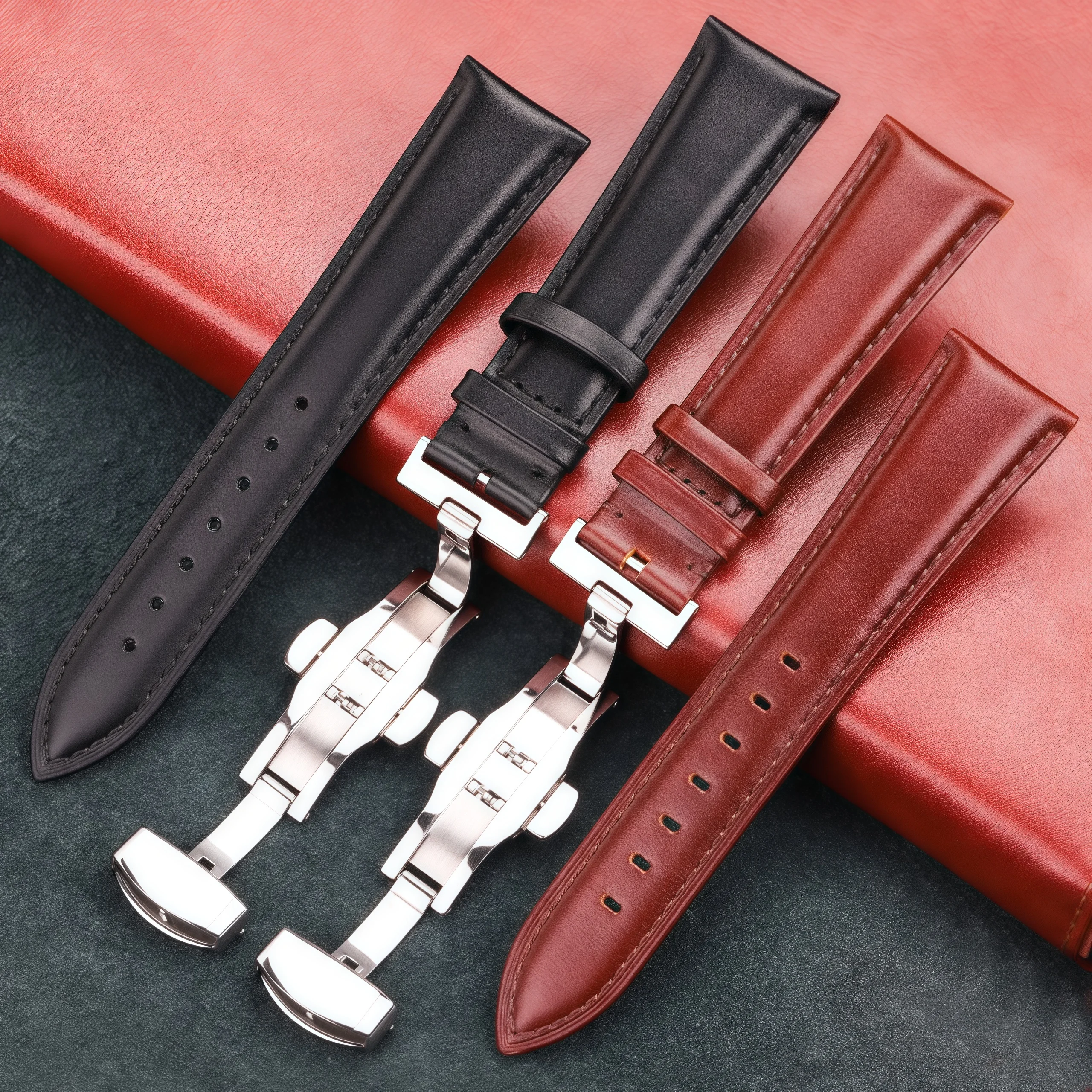 Soft Genuine Cowhide Leather Watch Band Strap Brown Black Smooth Leather with Deployment Buckle Compatible Smartwatches
Soft Genuine Cowhide Leather Watch Band Strap Brown Black Smooth Leather with Deployment Buckle Compatible Smartwatches