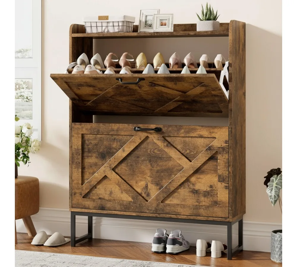 Slim Shoe Cabinet with 2 Flip Drawers, Freestanding Narrow Storage Rack for Entryway Hallway, Rustic Brown
Slim Shoe Cabinet with 2 Flip Drawers, Freestanding Narrow Storage Rack for Entryway Hallway, Rustic Brown