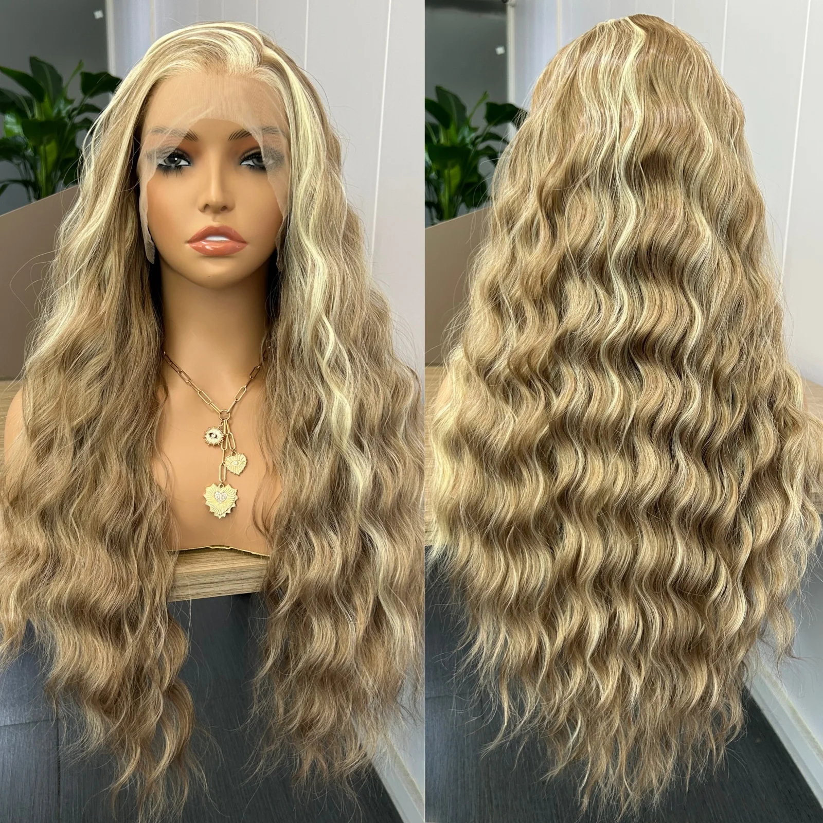 Light Brown Mixed Blonde Highlights Long Curly Wavy Synthetic Hair Free Part Ombre Deep Wave Glueless Frontal Wigs for Women
Light Brown Mixed Blonde Highlights Long Curly Wavy Synthetic Hair Free Part Ombre Deep Wave Glueless Frontal Wigs for Women
