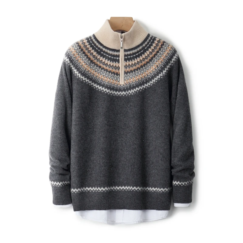 Men's Autumn Winter 100% Merino Wool Fair Isle Jacquard Half-Zip Pullover Retro Classic Sweater Casual Stylish Cashmere Knitted
Men's Autumn Winter 100% Merino Wool Fair Isle Jacquard Half-Zip Pullover Retro Classic Sweater Casual Stylish Cashmere Knitted