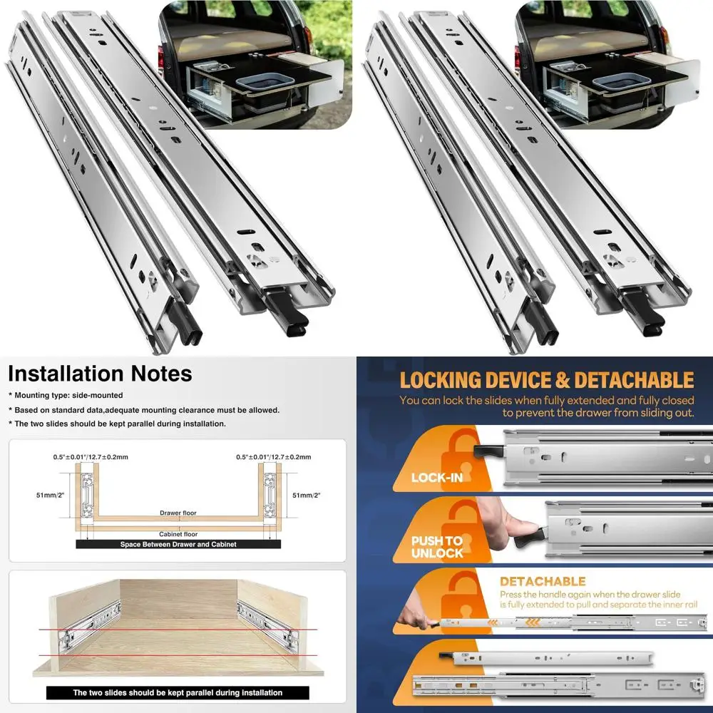 Усиленные выдвижные направляющие с фиксатором, боковое крепление, на шарикоподшипниках, 12-40 дюймов, нагрузка до 150 фунтов
Усиленные выдвижные направляющие с фиксатором, боковое крепление, на шарикоподшипниках, 12-40 дюймов, нагрузка до 150 фунтов