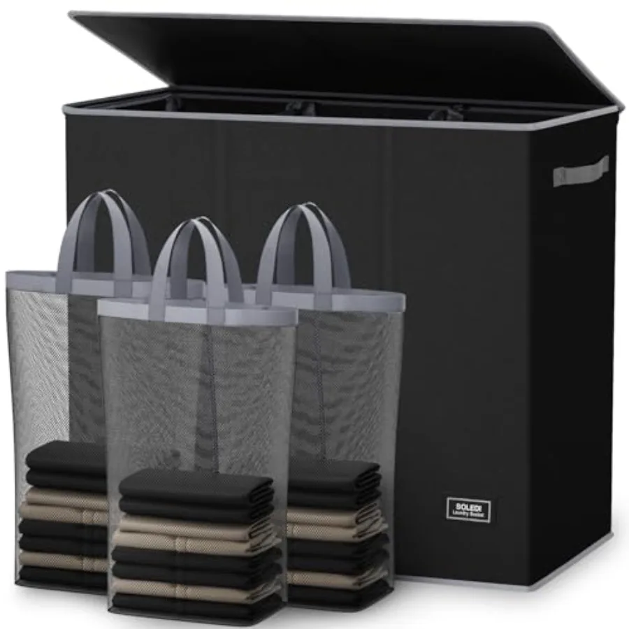 Laundry Hamper 3 Section, Extra Large Laundry Hamper with Lid, Dirty Clothes Hamper with Sturdy Handle, Large Laundry Basket Or
Laundry Hamper 3 Section, Extra Large Laundry Hamper with Lid, Dirty Clothes Hamper with Sturdy Handle, Large Laundry Basket Or