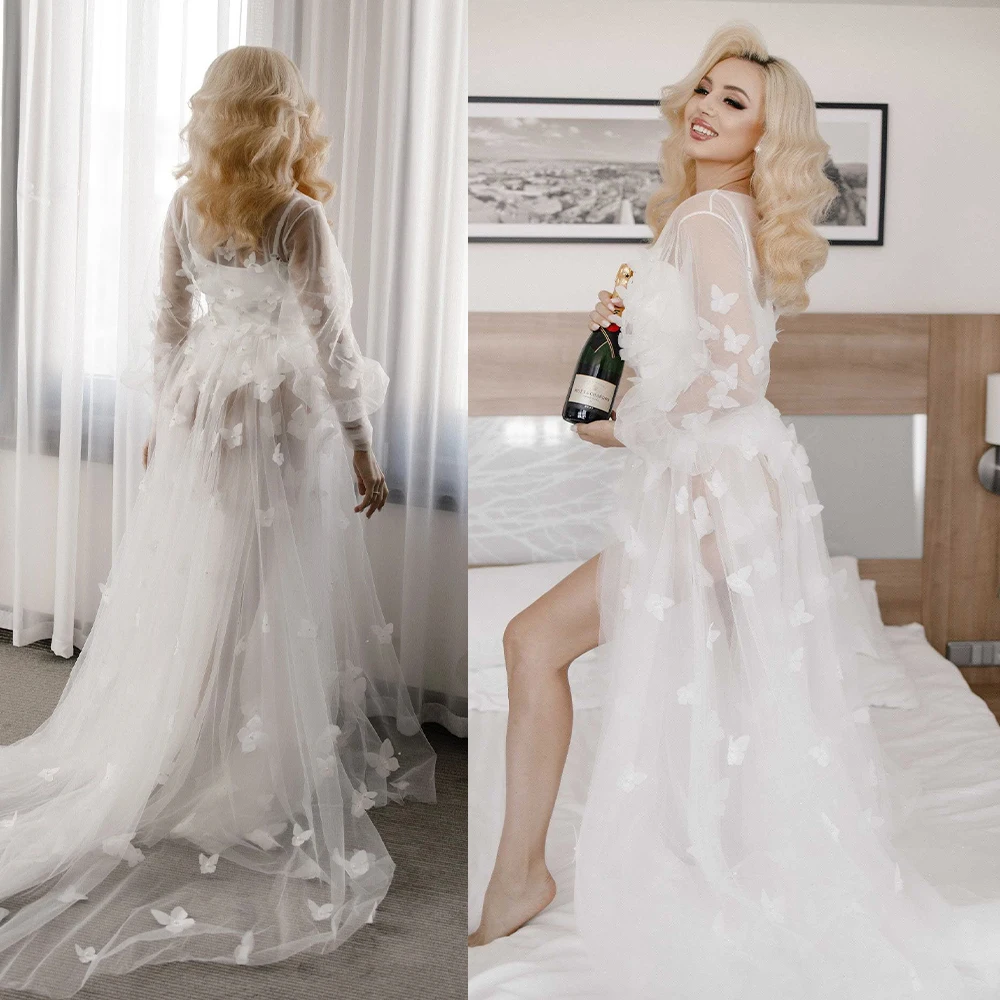 Butterfly Bride Wedding Robe and Nightgown Appliqued Bridal Gowns Photo Shoot Maternity Dress Customized Long Sleeve Bridal Gown
Butterfly Bride Wedding Robe and Nightgown Appliqued Bridal Gowns Photo Shoot Maternity Dress Customized Long Sleeve Bridal Gown