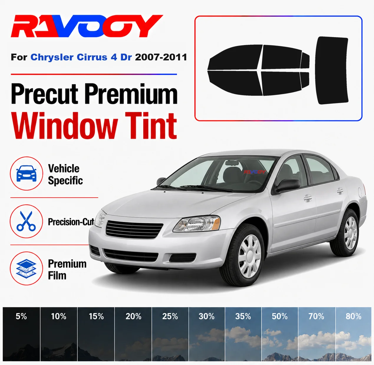Premium Precut Window Tint Kit Front Rear Windows Rear Windshield For Chrysler Cirrus 4 Dr 2007-2011 Car Solar Nano Ceramic Film
Premium Precut Window Tint Kit Front Rear Windows Rear Windshield For Chrysler Cirrus 4 Dr 2007-2011 Car Solar Nano Ceramic Film