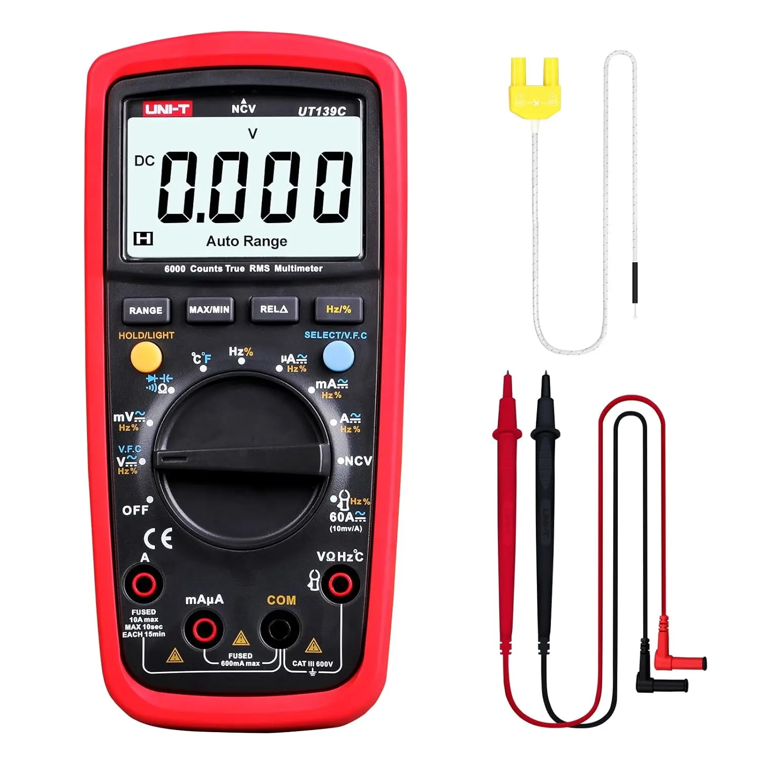 6000 Counts TRMS Digital Multimeter, Auto/Manual Ranging, AC/DC Voltage & Current, Capacitance, Frequency, Temperature
6000 Counts TRMS Digital Multimeter, Auto/Manual Ranging, AC/DC Voltage & Current, Capacitance, Frequency, Temperature
