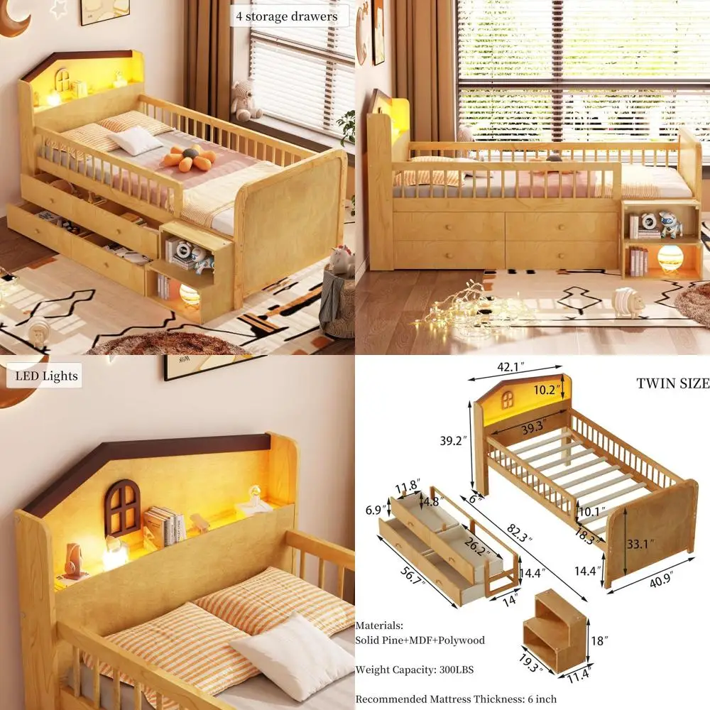 Низкая кровать-чердак со светодиодной подсветкой, выдвижными ящиками для хранения, полками, из массива сосны, с защитными перилами и лестницей, натуральное покрытие
Низкая кровать-чердак со светодиодной подсветкой, выдвижными ящиками для хранения, полками, из массива сосны, с защитными перилами и лестницей, натуральное покрытие