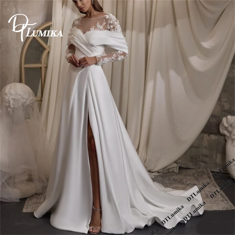 DTLumika Sequined Floral Appliques Wedding Dress with Sheer Full Sleeves A Line Long Satin Bride Dresses Customized Bridal Gown
DTLumika Sequined Floral Appliques Wedding Dress with Sheer Full Sleeves A Line Long Satin Bride Dresses Customized Bridal Gown