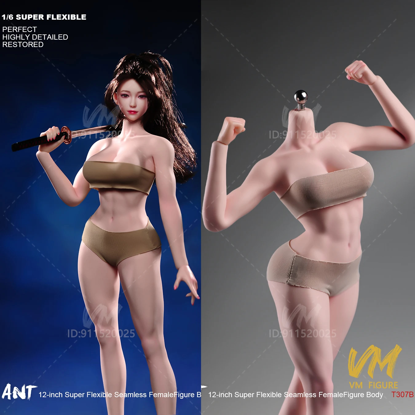 ANT T307 1/6 Woman Makeup Seamless Big Breast Fitness Strength Muscle Super Flexible Body 12'' Female Soldier Action Figure Doll
ANT T307 1/6 Woman Makeup Seamless Big Breast Fitness Strength Muscle Super Flexible Body 12'' Female Soldier Action Figure Doll