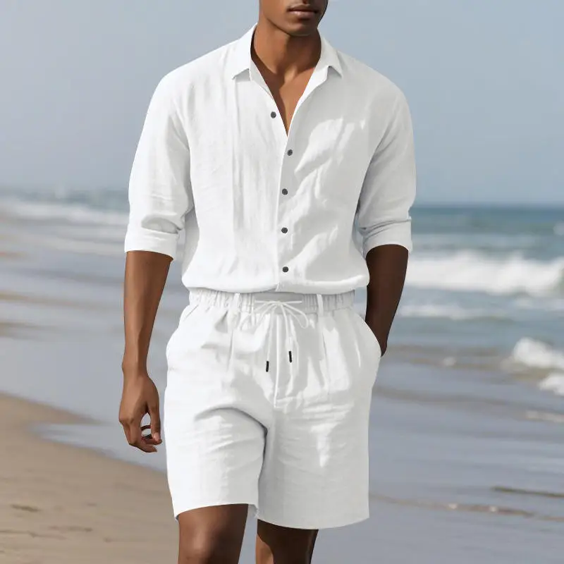 Loose Linen Long Sleeve Shirt Casual Summer American Style Men's Beach Set Four Seasons Short Pants Clothing Male Model
Loose Linen Long Sleeve Shirt Casual Summer American Style Men's Beach Set Four Seasons Short Pants Clothing Male Model
