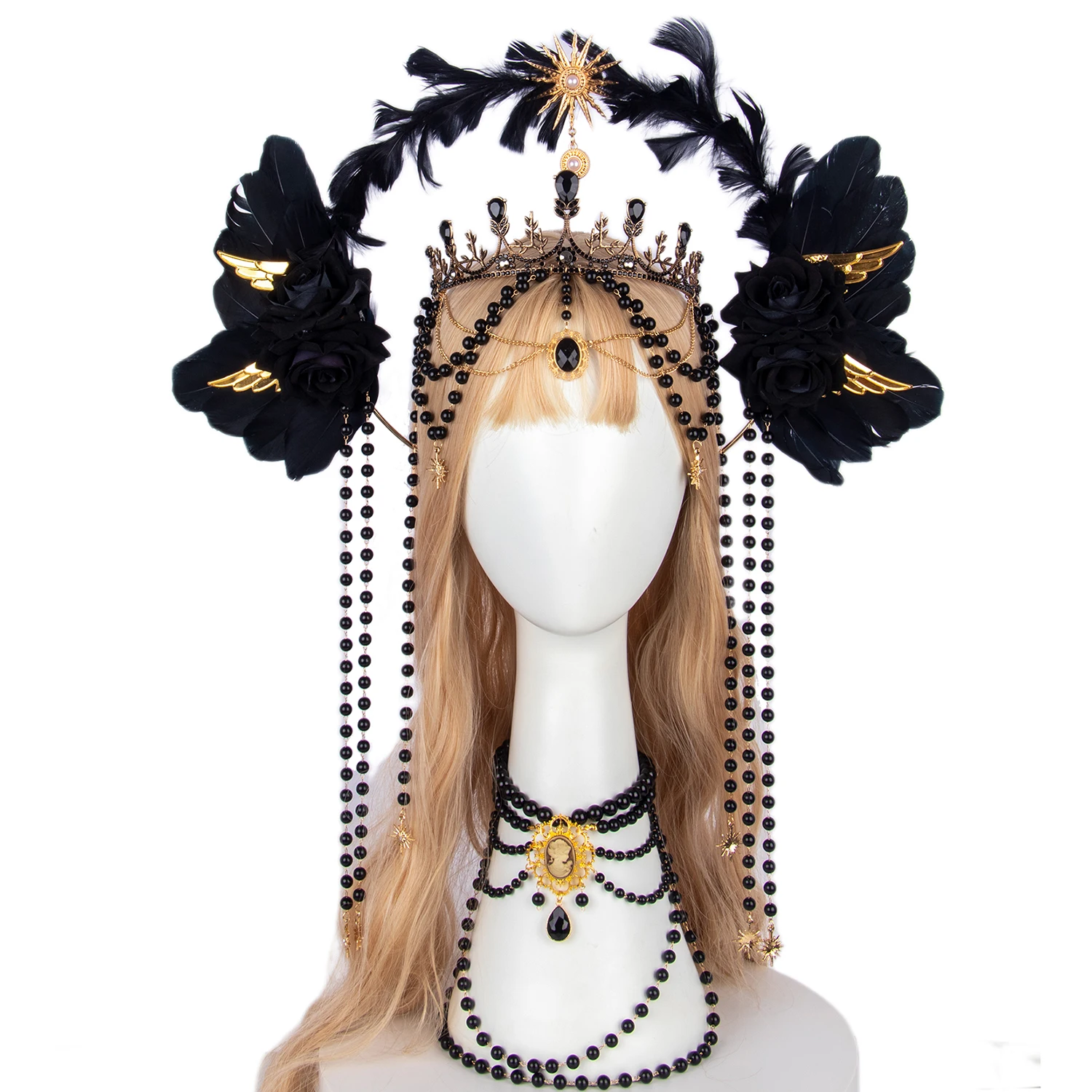 Handmade Lolita Halo Crown Headpiece Gothic Goddess Mary Bead Chain Black Rose Angel Wings Headwear Halloween Hair Accessories
Handmade Lolita Halo Crown Headpiece Gothic Goddess Mary Bead Chain Black Rose Angel Wings Headwear Halloween Hair Accessories