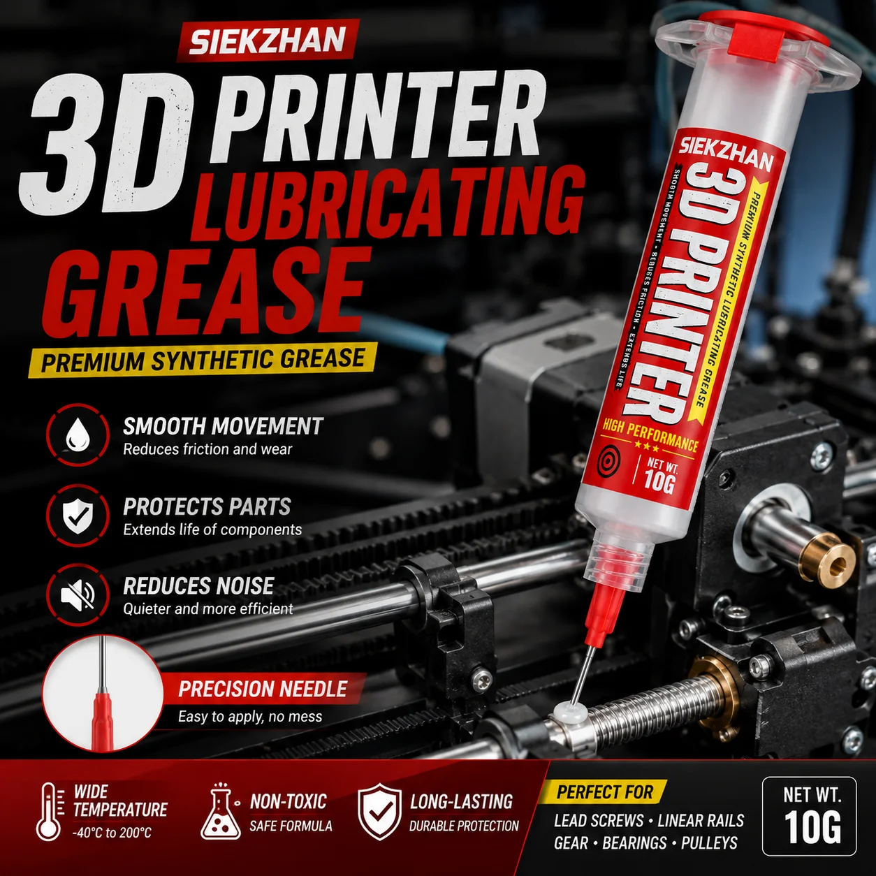 SIKEZHAN 3D Printer Syringe Grease, High Temperature Mechanical Rail Screw Rod Smooth Paste for Precision Printer Device Kits
SIKEZHAN 3D Printer Syringe Grease, High Temperature Mechanical Rail Screw Rod Smooth Paste for Precision Printer Device Kits