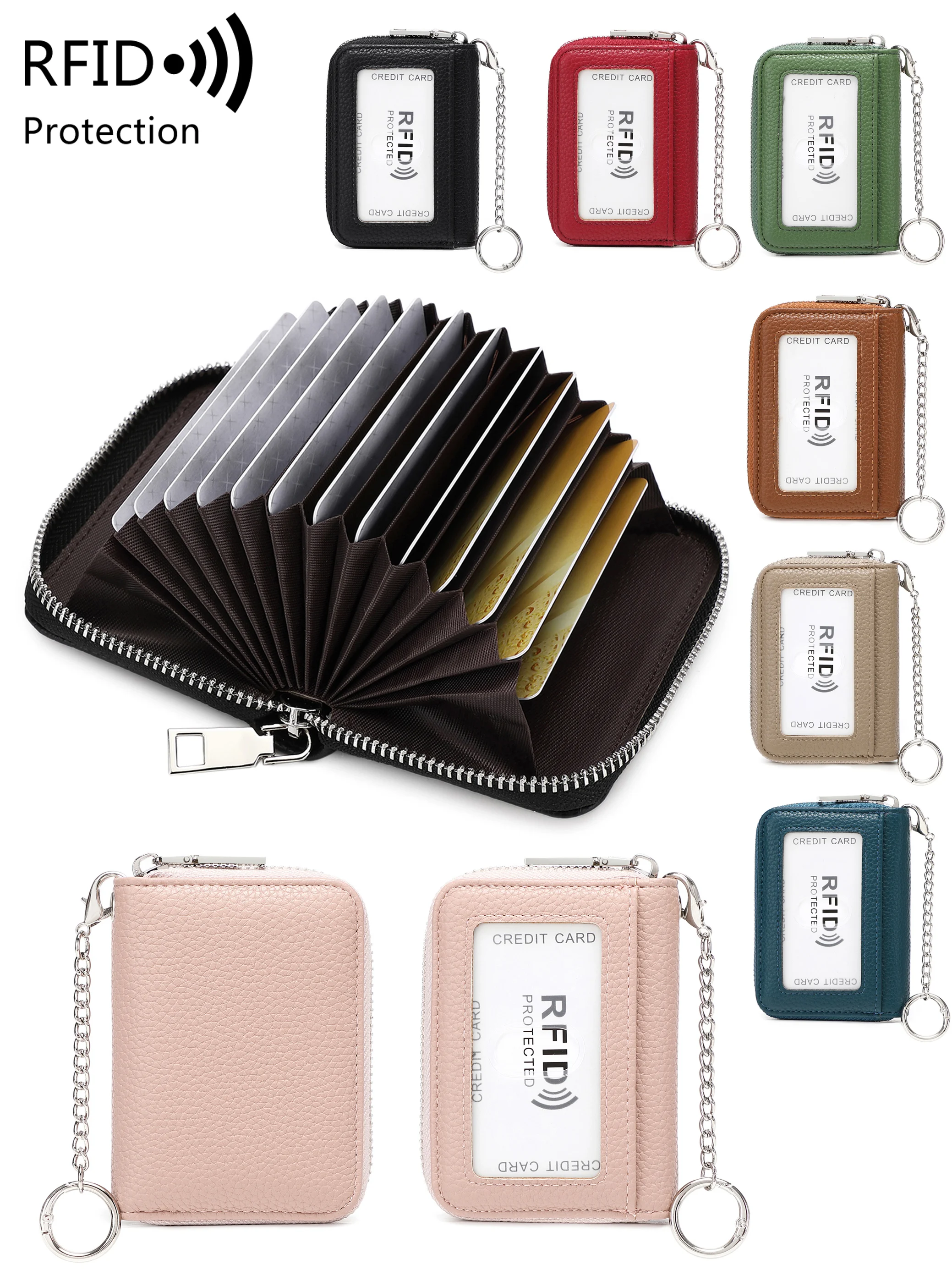 RFID shielded women's accordion wallet large capacity credit card holder zippered wallet PU leather card holder with key ring
RFID shielded women's accordion wallet large capacity credit card holder zippered wallet PU leather card holder with key ring