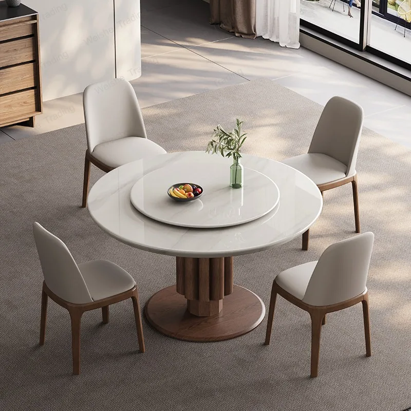 Natural marble dining table and chair combination household high-end luxury stone round table with turntable eating table
Natural marble dining table and chair combination household high-end luxury stone round table with turntable eating table