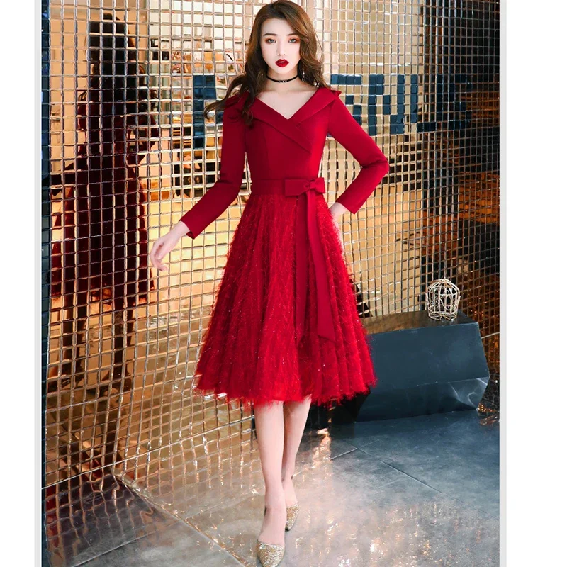 It's Yiiya Customized Burgundy Evening Gown V-neck Full Sleeve A-line Tea-length Plus Size Robe De Soiree Lady Party Formal Gown
It's Yiiya Customized Burgundy Evening Gown V-neck Full Sleeve A-line Tea-length Plus Size Robe De Soiree Lady Party Formal Gown