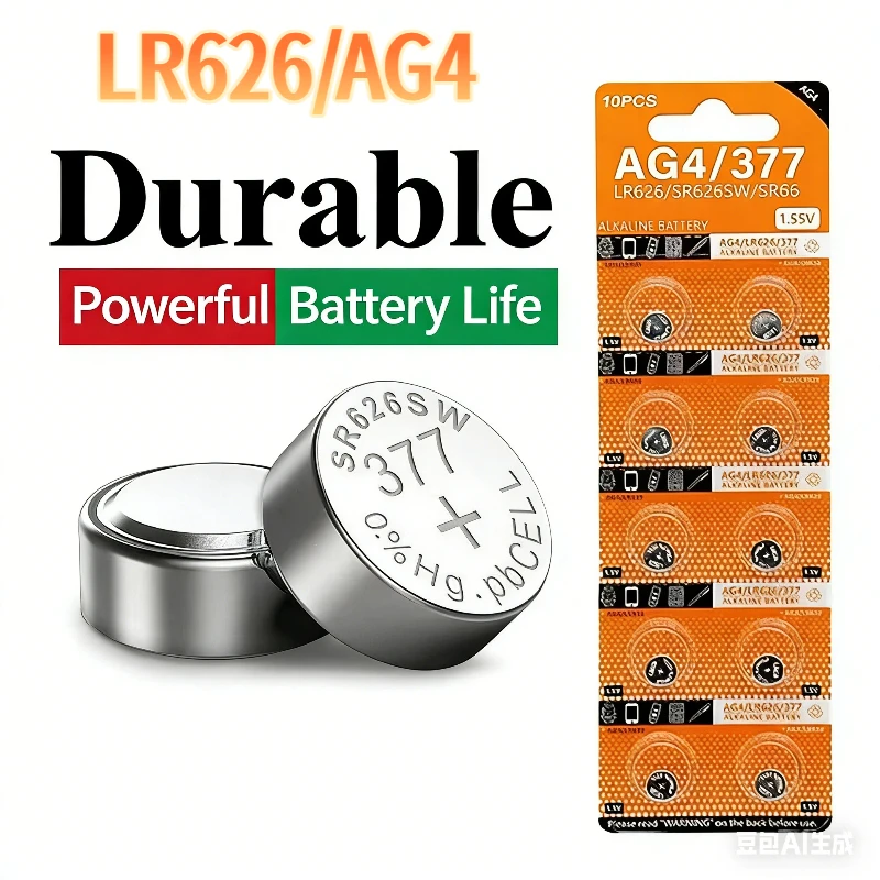 LR626 AG4 SR626SW SR66 1.5V Button Cell Battery for Electronic Watches, Toy Remotes and Watch Repair
LR626 AG4 SR626SW SR66 1.5V Button Cell Battery for Electronic Watches, Toy Remotes and Watch Repair