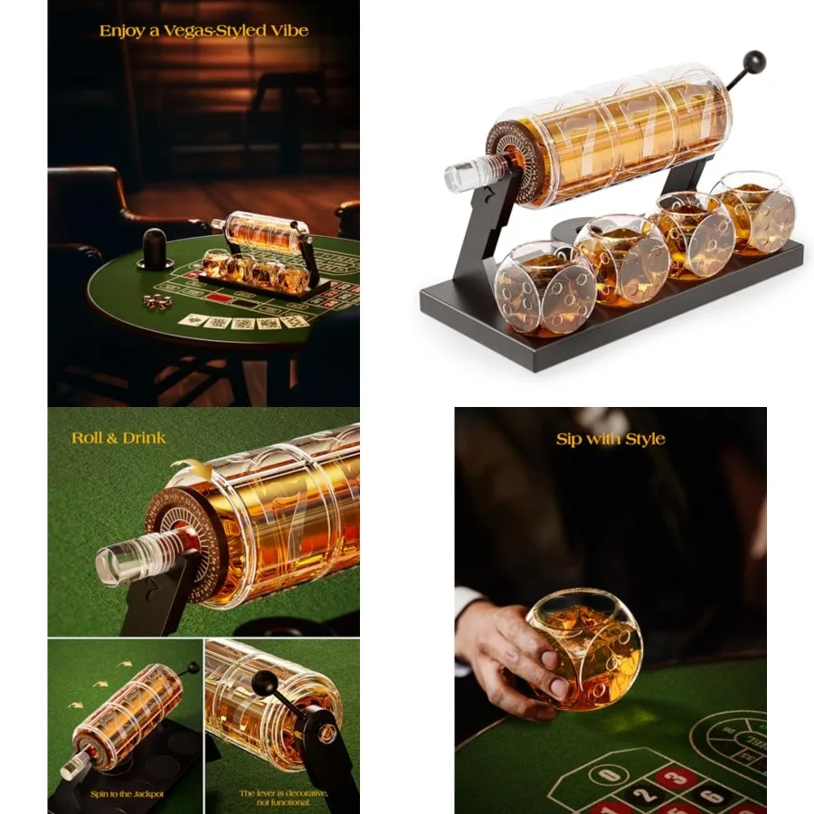 Slot Whiskey Decanter Set for Men, 50.7 Oz Casino Style Whiskey Decanter with 4 Dice Glasses, Birthday Gifts for Men Dad, Him,
Slot Whiskey Decanter Set for Men, 50.7 Oz Casino Style Whiskey Decanter with 4 Dice Glasses, Birthday Gifts for Men Dad, Him,