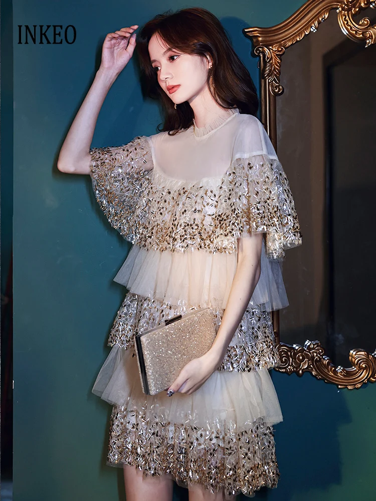 Stylish Party Sequined mesh dress Women 2025 Summer Sexy see-through O-neck Mini dresses Fold ruffle vestidos ladies INKEO 5D108
Stylish Party Sequined mesh dress Women 2025 Summer Sexy see-through O-neck Mini dresses Fold ruffle vestidos ladies INKEO 5D108