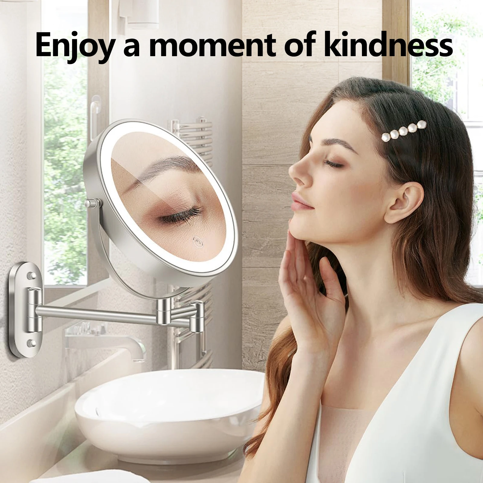 8-Inch Battery LED Wall Mirror, 54 Tri-Color Dimmable LEDs 3000-6000 K, Iron & Glass, Touch & Base Switch, 1×/3× Magnification
8-Inch Battery LED Wall Mirror, 54 Tri-Color Dimmable LEDs 3000-6000 K, Iron & Glass, Touch & Base Switch, 1×/3× Magnification