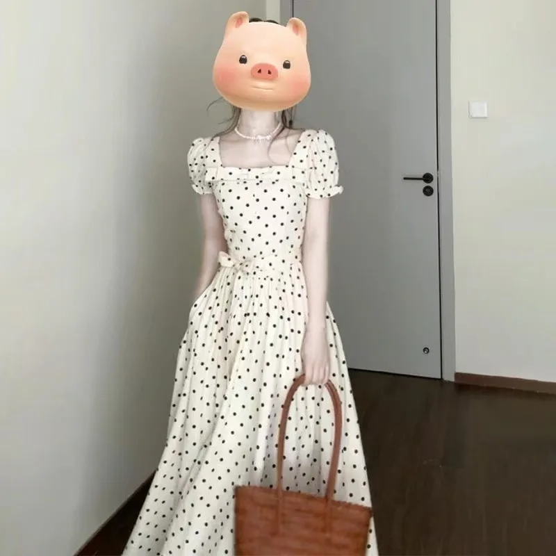 Women French Polka Dot Maxi Dress Square Neck Puff Sleeve High Waist A-Line Long Dress
Women French Polka Dot Maxi Dress Square Neck Puff Sleeve High Waist A-Line Long Dress