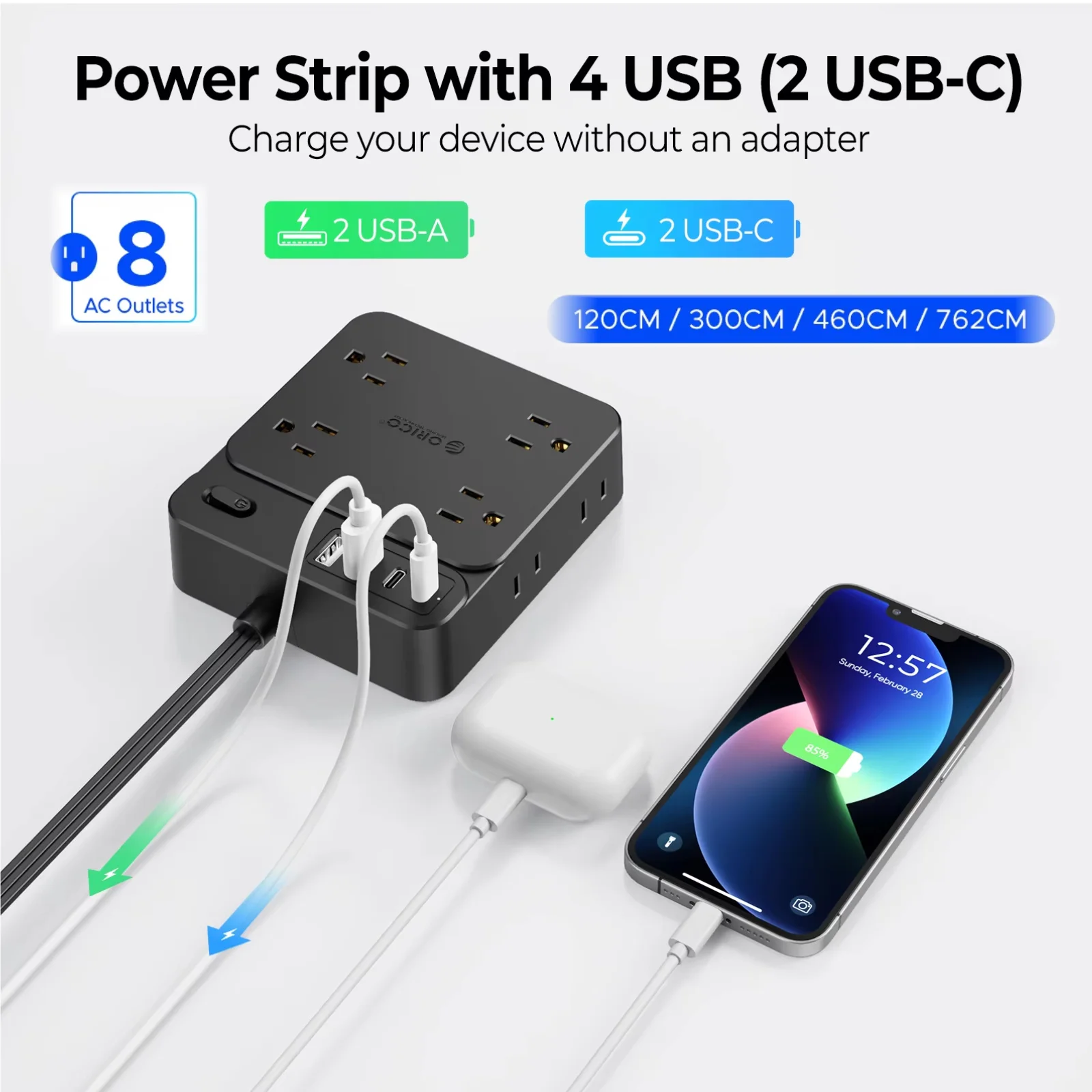 ORICO US Plug 12 IN 1 Square Power Strip 8AC Outlets With Extension Cord Travel Electrical Socket 2 USB 2 Type-C Multiple Socket
ORICO US Plug 12 IN 1 Square Power Strip 8AC Outlets With Extension Cord Travel Electrical Socket 2 USB 2 Type-C Multiple Socket