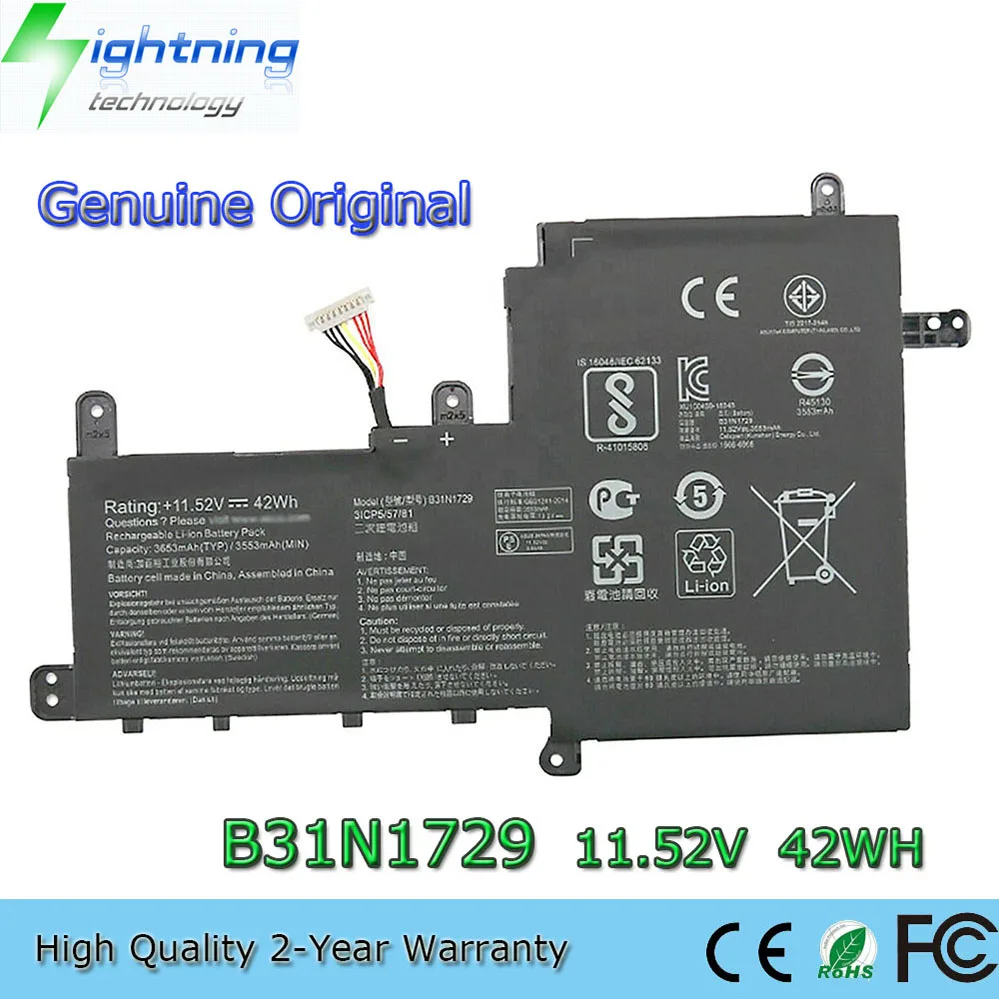 B31N1729 11.52V 42Wh Laptop Battery for Asus Vivobook S15 S530 S530UA S530UN S530UN-BQ097T etc.
B31N1729 11.52V 42Wh Laptop Battery for Asus Vivobook S15 S530 S530UA S530UN S530UN-BQ097T etc.