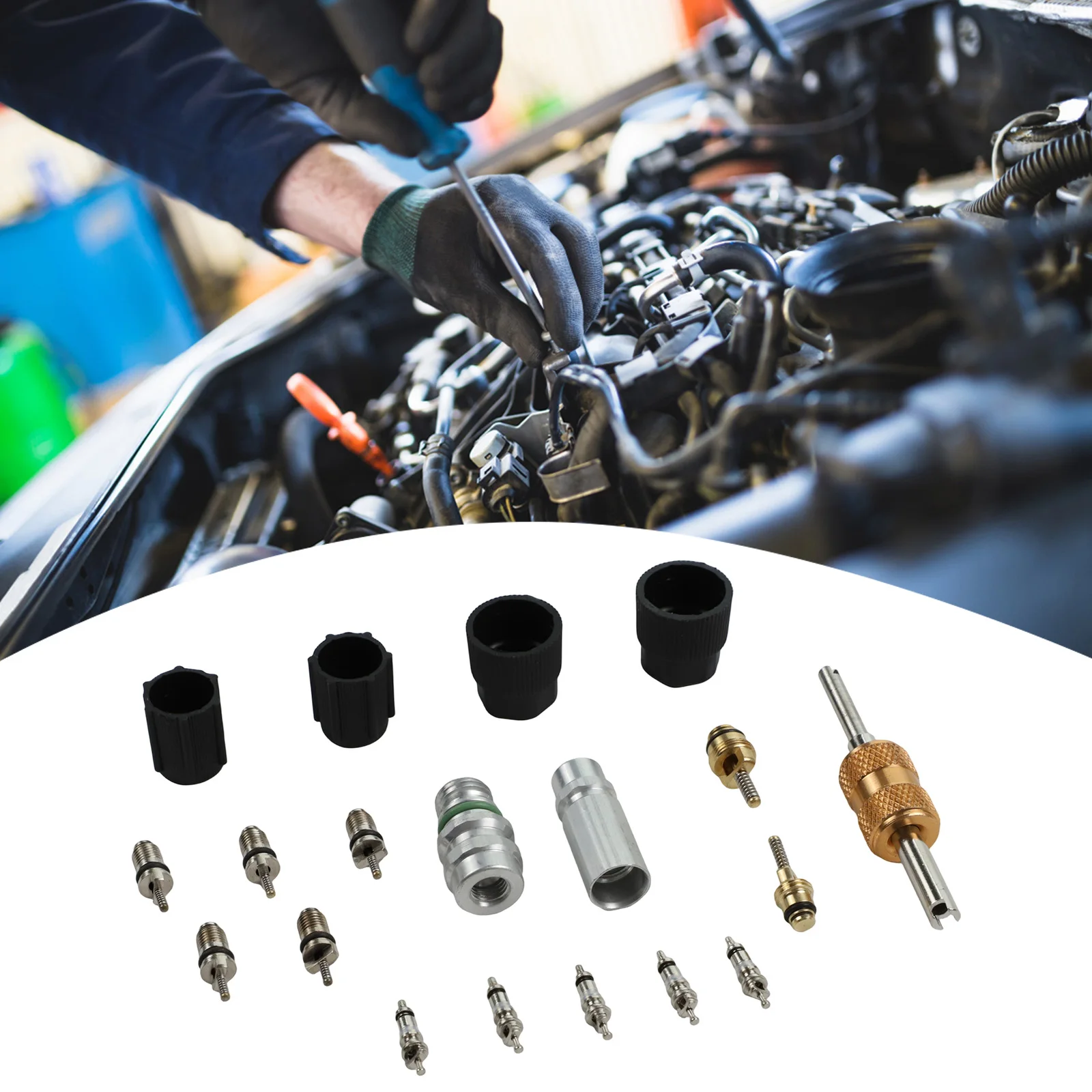19PC Portable Valve Core Kit for Air Conditioning Systems with Comprehensive Accessories for For R134a and R12
19PC Portable Valve Core Kit for Air Conditioning Systems with Comprehensive Accessories for For R134a and R12