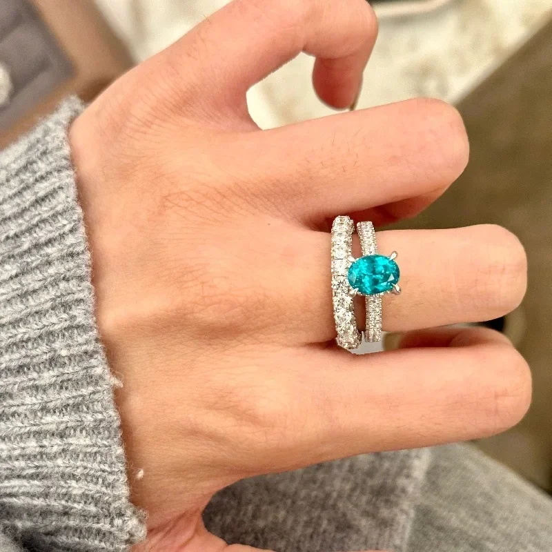 Vintage Paraiba rings for women Classic Silver 925 Inlaid Diamond Exquisite Blue-Green Ring Stacking Style Wedding Jewelry
Vintage Paraiba rings for women Classic Silver 925 Inlaid Diamond Exquisite Blue-Green Ring Stacking Style Wedding Jewelry