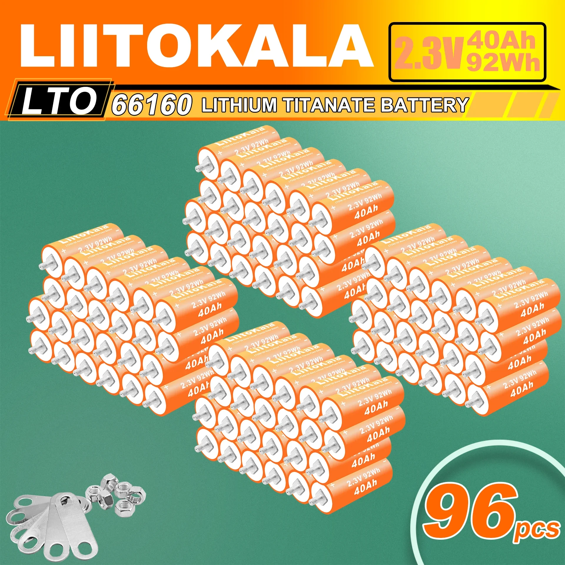 96 шт. LiitoKala 2,3 В 40 Ач LTO 66160 литий-титанатный аккумулятор 10C автомобильная аудиосистема солнечная система
96 шт. LiitoKala 2,3 В 40 Ач LTO 66160 литий-титанатный аккумулятор 10C автомобильная аудиосистема солнечная система