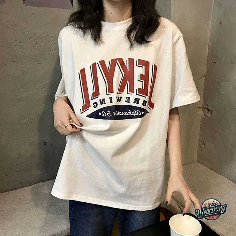 Women T shirts Short Sleeved Tees Loose Basic O-neck Tops Letter Print T-shirt Female Summer Casual Retro Streetwear
Women T shirts Short Sleeved Tees Loose Basic O-neck Tops Letter Print T-shirt Female Summer Casual Retro Streetwear