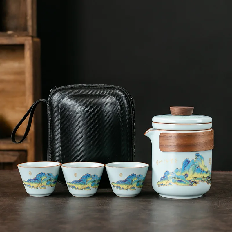 Ru Kiln Travel Tea Set Teapot Kung Fu Tea Cup Outdoor Portable Camping Tea Set Holiday Gift for Clients
Ru Kiln Travel Tea Set Teapot Kung Fu Tea Cup Outdoor Portable Camping Tea Set Holiday Gift for Clients