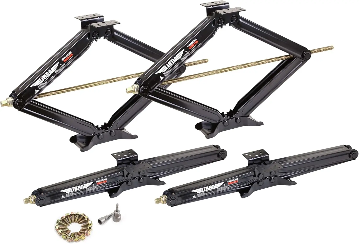 Set of 4 30" 5000lbs RV Trailer Camper Stabilizer Leveling Scissor Jacks w/Dual Power Drill sockets & mounting Hardware Set
Set of 4 30" 5000lbs RV Trailer Camper Stabilizer Leveling Scissor Jacks w/Dual Power Drill sockets & mounting Hardware Set