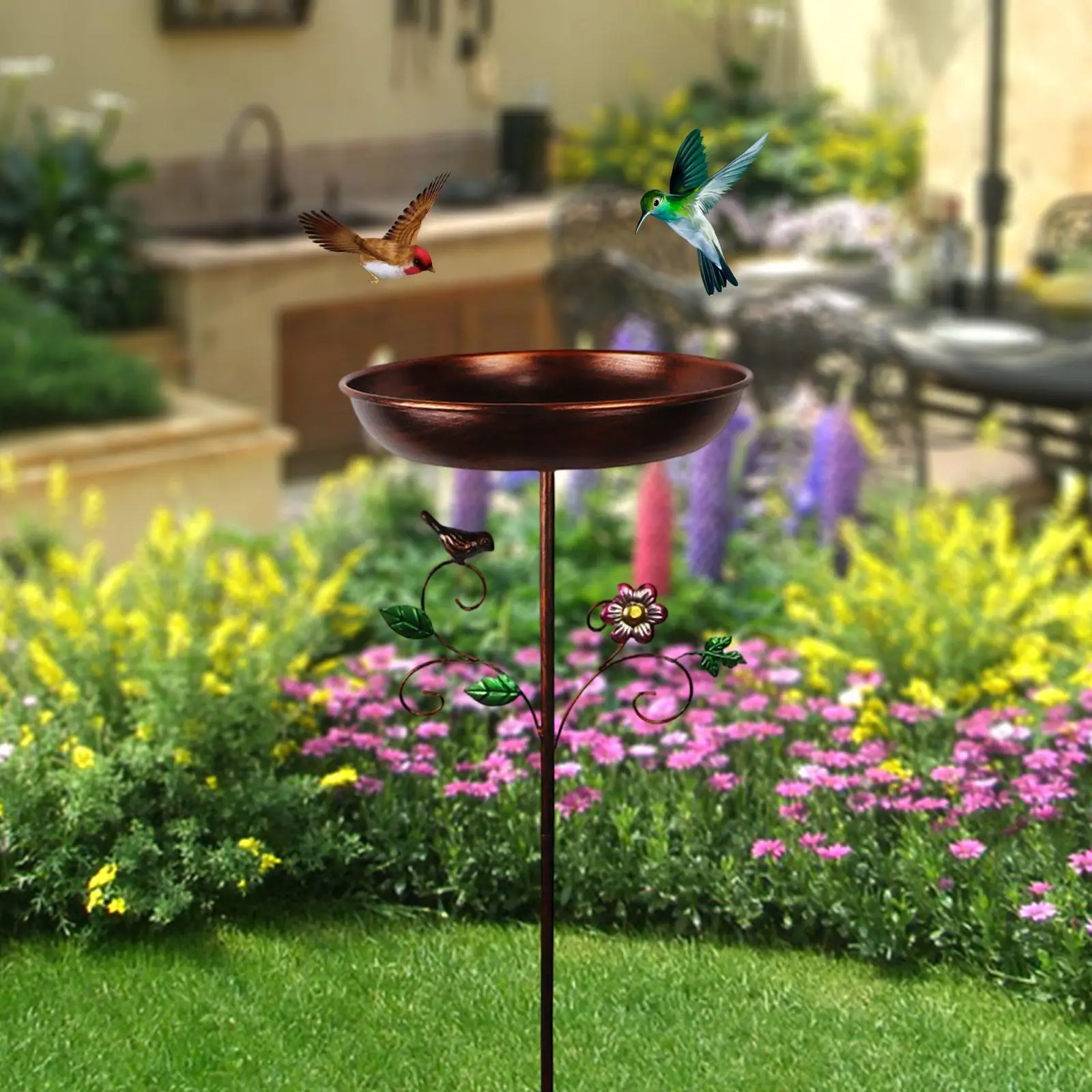 Bird Bath Landscape Feeding Station Gift Iron Food Water Bowl with Garden Stake for Park Wildbird Drinking Courtyard Fence Lawn
Bird Bath Landscape Feeding Station Gift Iron Food Water Bowl with Garden Stake for Park Wildbird Drinking Courtyard Fence Lawn