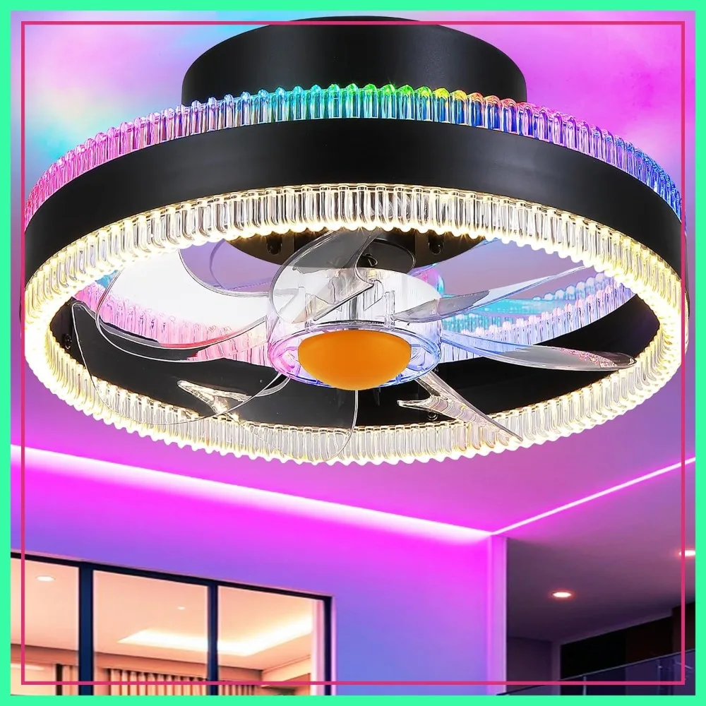 RGB Flush Mount Ceiling Fan with Lights, 13" Low Profile Bladeless LED Ceiling Fan, Dimmable Ambient Light for Bedroom, Living Room, Party
RGB Flush Mount Ceiling Fan with Lights, 13" Low Profile Bladeless LED Ceiling Fan, Dimmable Ambient Light for Bedroom, Living Room, Party