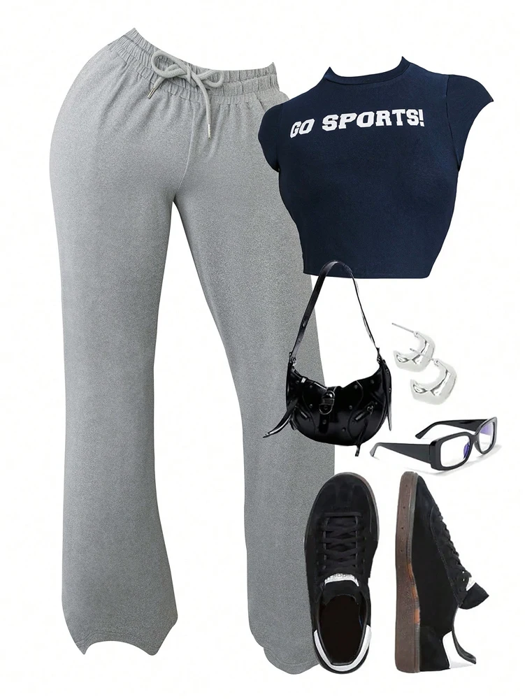 Футболка больших размеров с коротким рукавом и буквенным принтом, повседневные серые спортивные штаны, комплект из двух предметов, однотонная модная уличная одежда
Футболка больших размеров с коротким рукавом и буквенным принтом, повседневные серые спортивные штаны, комплект из двух предметов, однотонная модная уличная одежда