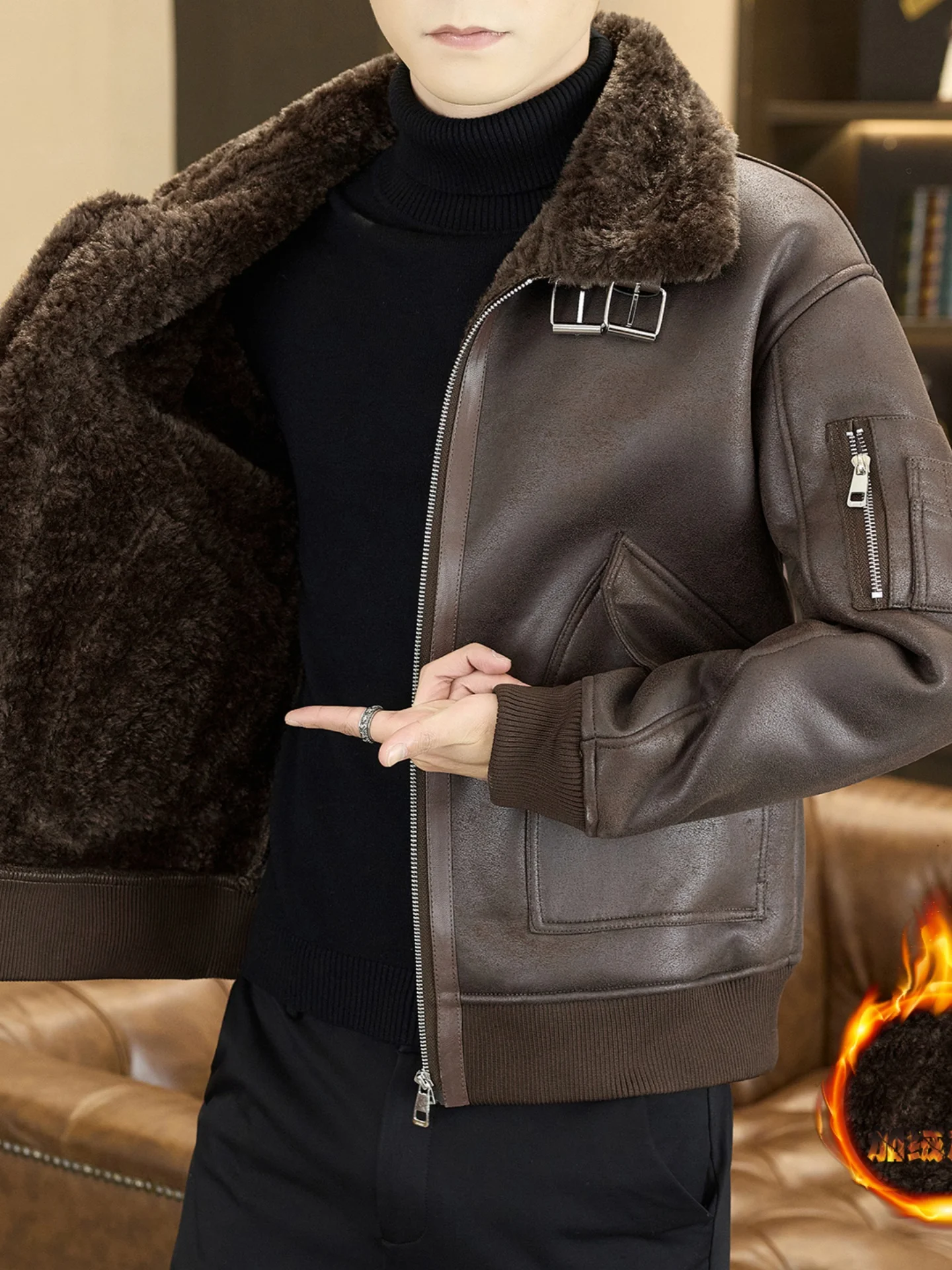Men's Winter Thiened Warmth Lamb Velvet Jaet Faionable Fur Leather Inteated Clothing Long Sve Zipper Closure Coat
Men's Winter Thiened Warmth Lamb Velvet Jaet Faionable Fur Leather Inteated Clothing Long Sve Zipper Closure Coat
