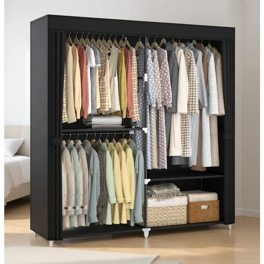 Extra Wide Portable Closet with Cover Triple Hanging Rods Four Shelves Black
Extra Wide Portable Closet with Cover Triple Hanging Rods Four Shelves Black