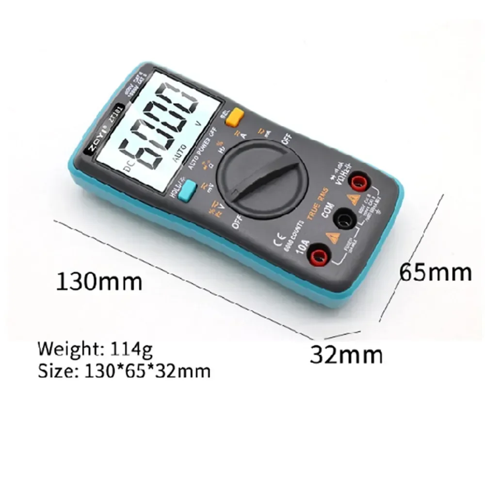 ZT101 Digital Multimeter Backlight AC/DC Ammeter 6000 Counts AC/DC Ammeter Voltmeter Ohm Portable Meter Voltage electrician Tool
ZT101 Digital Multimeter Backlight AC/DC Ammeter 6000 Counts AC/DC Ammeter Voltmeter Ohm Portable Meter Voltage electrician Tool