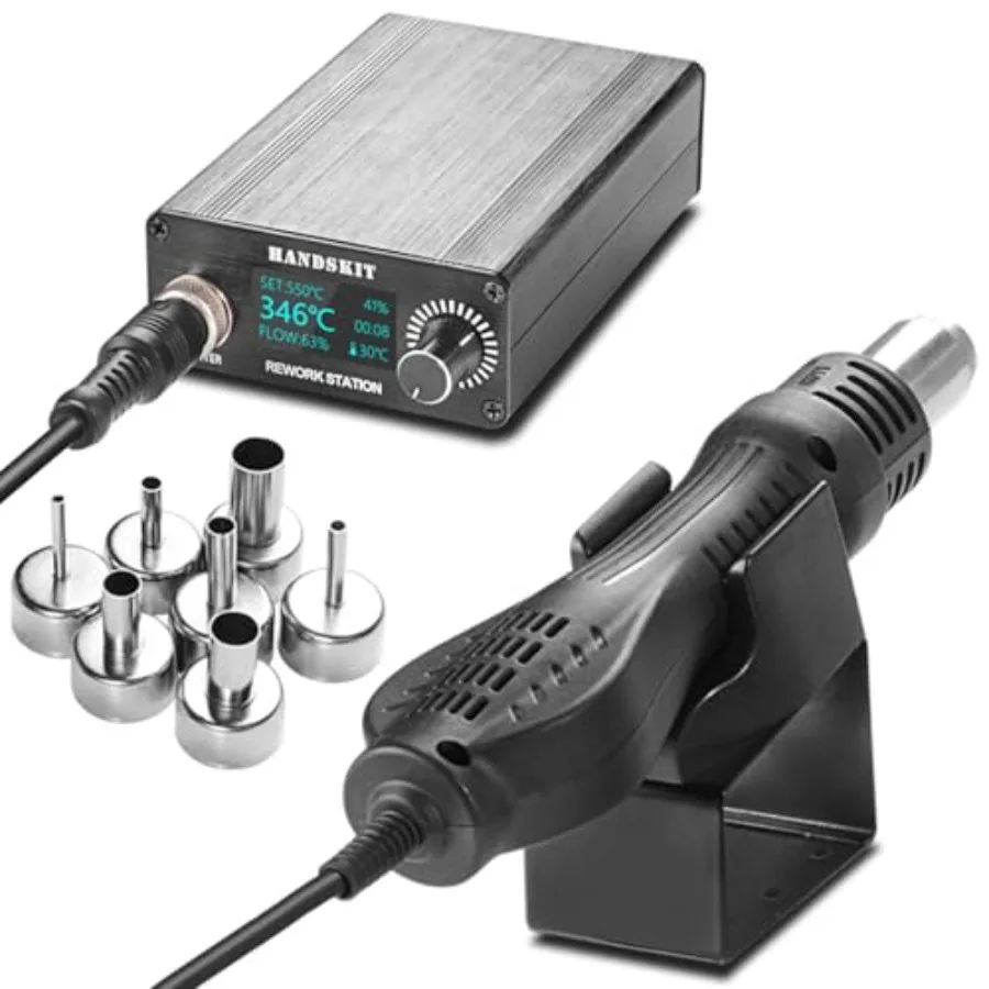 Hot Air Rework Soldering Station, Craft Heat Gun with Digital Display Adjustable Temperature Solder Iron Station Kit Desolderin
Hot Air Rework Soldering Station, Craft Heat Gun with Digital Display Adjustable Temperature Solder Iron Station Kit Desolderin