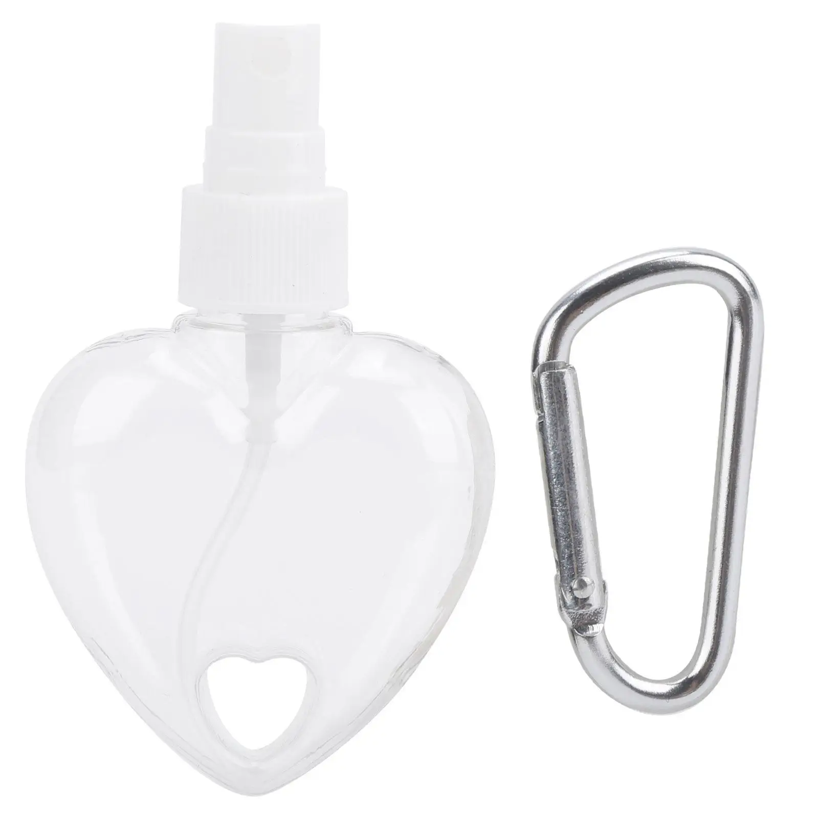 50ml Travel Empty Spray Bottle Keychain Transparent Heart Shape Plastic Container 2 Buckle Hook
50ml Travel Empty Spray Bottle Keychain Transparent Heart Shape Plastic Container 2 Buckle Hook