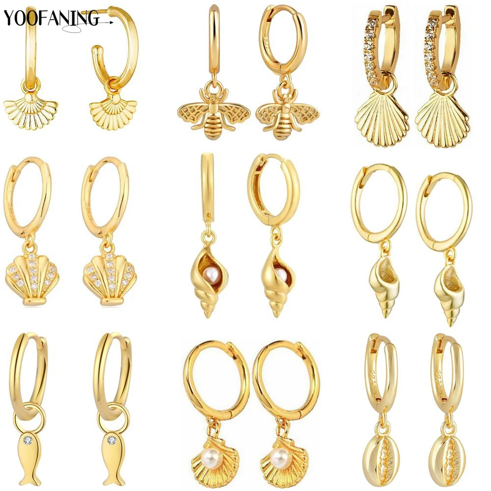 925 Sterling Silver Ear Needle Retro Gold Silver Hoop Earrings Shell/conch/starfish Pendants Women Earring Jewelry Wedding Gift
925 Sterling Silver Ear Needle Retro Gold Silver Hoop Earrings Shell/conch/starfish Pendants Women Earring Jewelry Wedding Gift