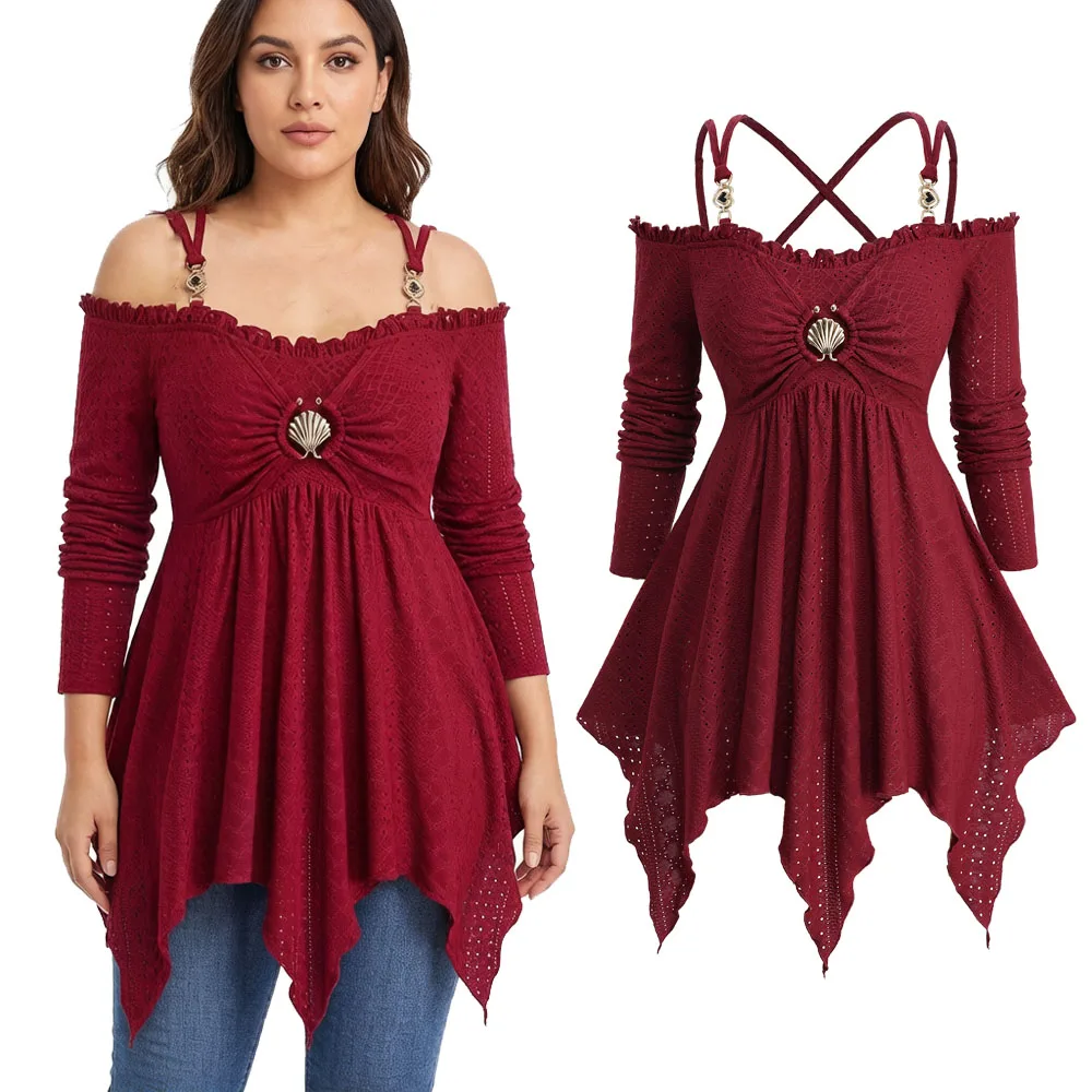 Plus Size Ombre Print Cold Shoulder Blouse Flare Sleeves Asymmetrical Top For Women 2026 Autumn New Hot Stamping Detail
Plus Size Ombre Print Cold Shoulder Blouse Flare Sleeves Asymmetrical Top For Women 2026 Autumn New Hot Stamping Detail
