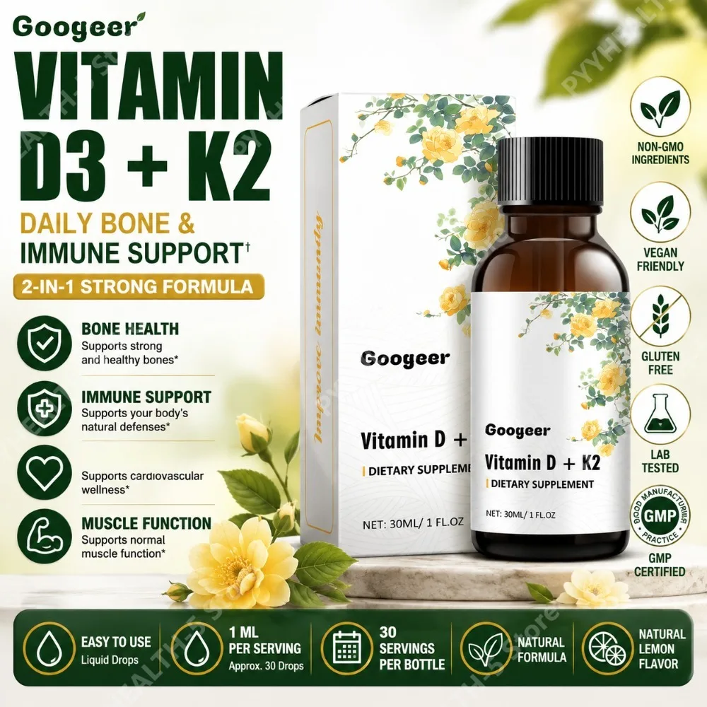Googeer Vitamin D + K2 Supplement Drops with Gluconolactone, Traditional Chinese Medicine Extract, Supports Bones, 30 Ml Net
Googeer Vitamin D + K2 Supplement Drops with Gluconolactone, Traditional Chinese Medicine Extract, Supports Bones, 30 Ml Net