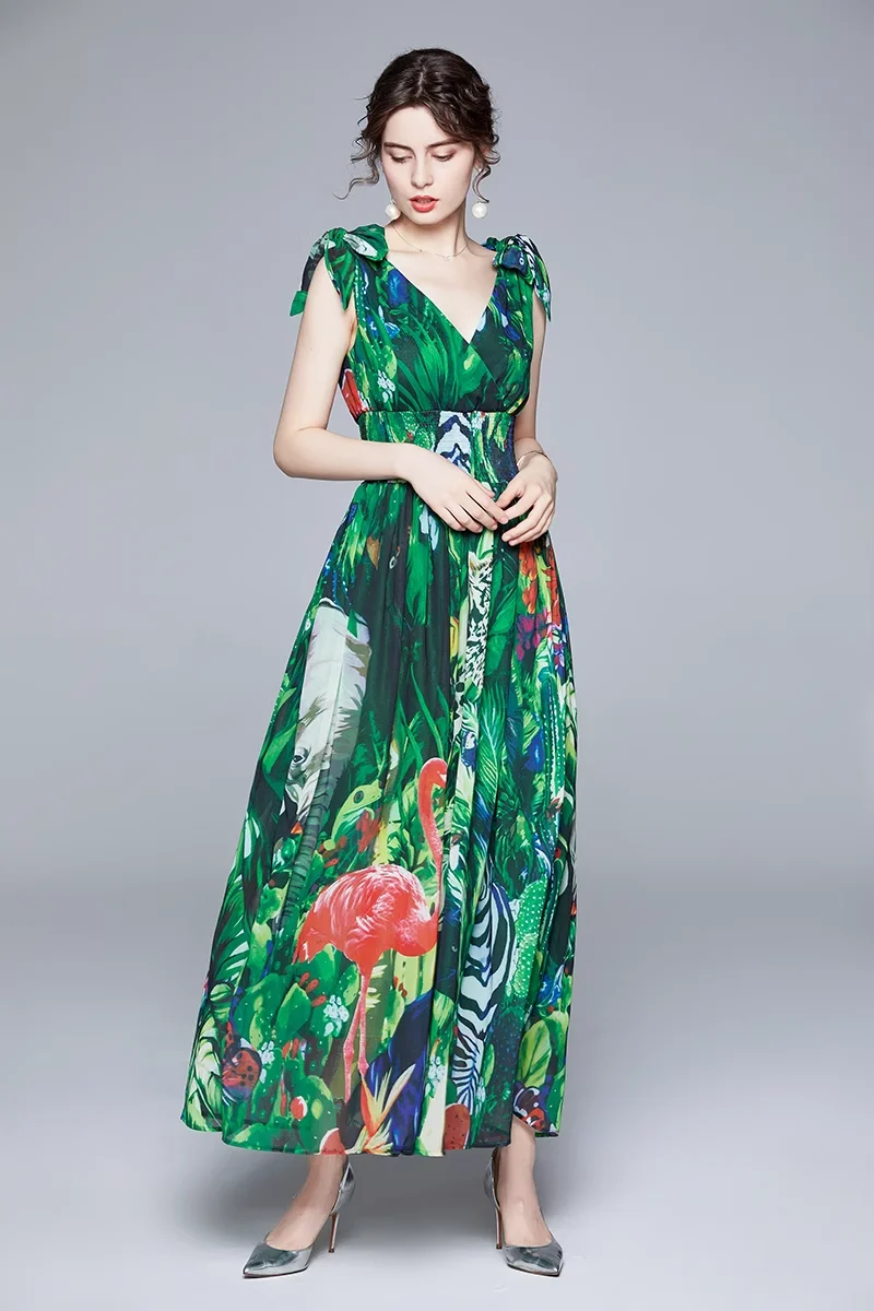 New Forest Animal Print Green Maxi Vestido Summer Women's Bow Tie Strap V-Neck High Elastic Waist Chiffon Long Dress
New Forest Animal Print Green Maxi Vestido Summer Women's Bow Tie Strap V-Neck High Elastic Waist Chiffon Long Dress
