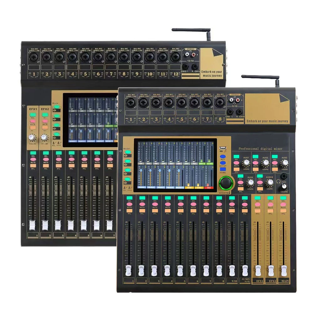 Professional 12/16 Channel Wireless Digital Mixer Console with 7-inch Touch Screen 16 Output Audio Processor
Professional 12/16 Channel Wireless Digital Mixer Console with 7-inch Touch Screen 16 Output Audio Processor