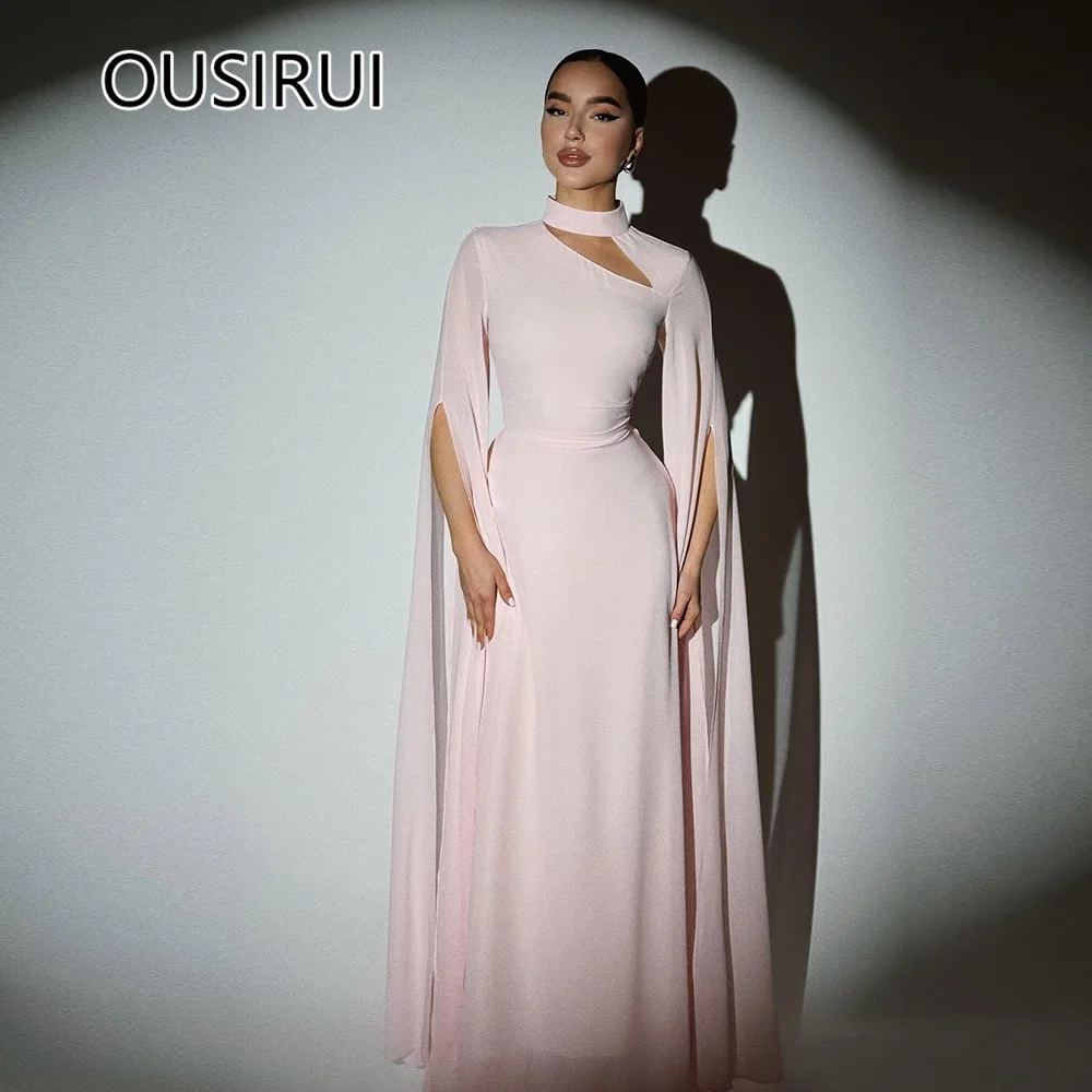 Modest High Neck Chiffon Flowing Formal Evening Arab Dresses A-line Floor-Length Backless Bridal Prom Gown with Cape
Modest High Neck Chiffon Flowing Formal Evening Arab Dresses A-line Floor-Length Backless Bridal Prom Gown with Cape