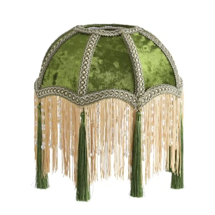 -Lampshade with tassels Premium Classic Victorian Style Bell Shape Scallop velvet top replacement lamp 9.8"Width 11.3"height ol
-Lampshade with tassels Premium Classic Victorian Style Bell Shape Scallop velvet top replacement lamp 9.8"Width 11.3"height ol